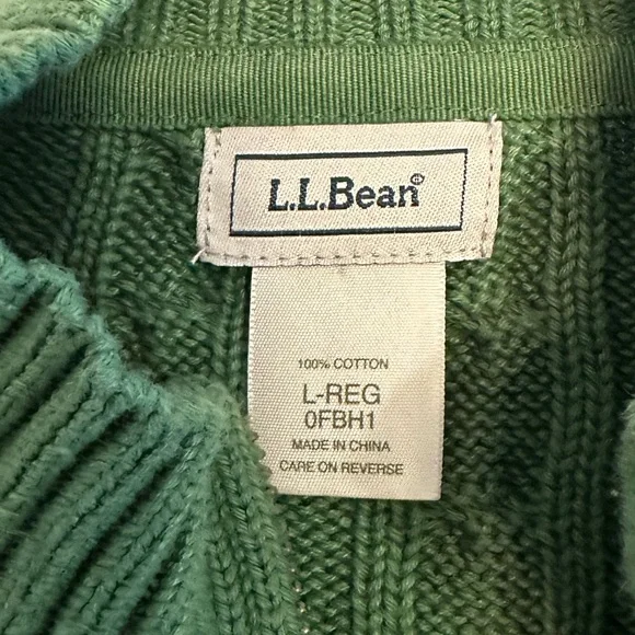 L.L. Bean Men's Green Cable Knit Sweater Ptp 20 - Picture 2 of 9